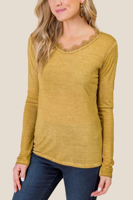 Francesca's Cadence Lace Neck Tee - Mustard