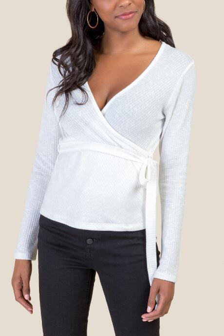 Francesca's Kara Wrapped Knit Top - Ivory