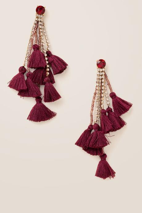 Francesca's Milana Tassel Statement Earring In Burgundy - Burgundy