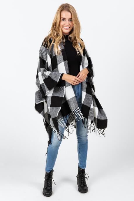 Francesca's Audrey Buffalo Check Kimono - Black/white