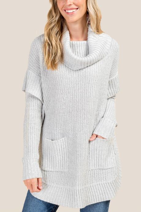 Francesca's Georgia Long Sleeve Cowl Poncho - Gray