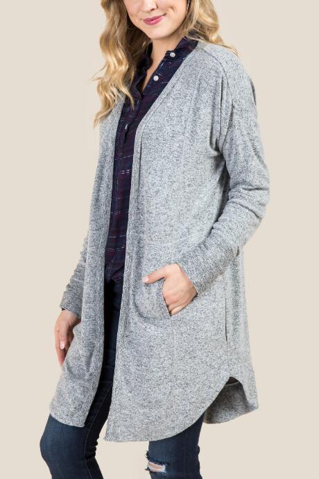 Francesca's Paulina Cozy Pocket Cardigan - Heather Gray