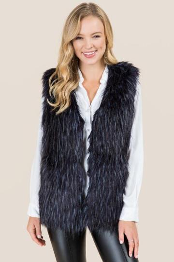 Thread And Supply Lilli Multi Colored Two Tipped Faux Fur Vest - Black