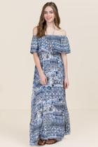 Mi Ami Jaden Paisley Ruffle Maxi Dress - Oxford Blue