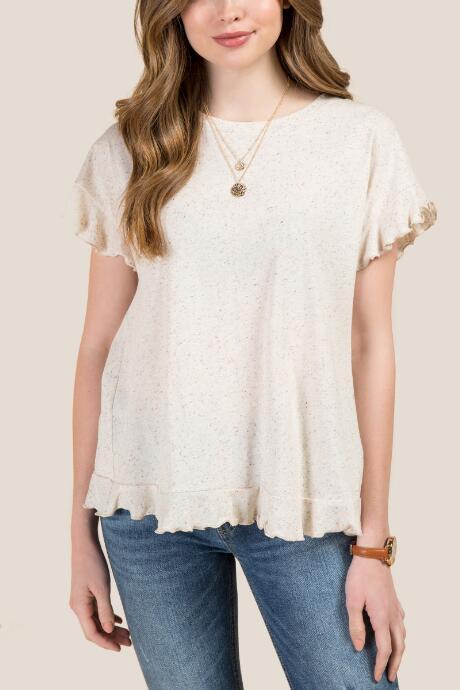 Francesca's Adair Ruffle Cross Back Confetti Top - Heather Oat