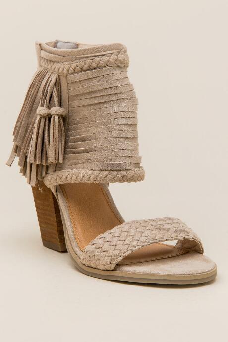 Not Rated - Rosella Fringe Cuff Strap Heel - Cream