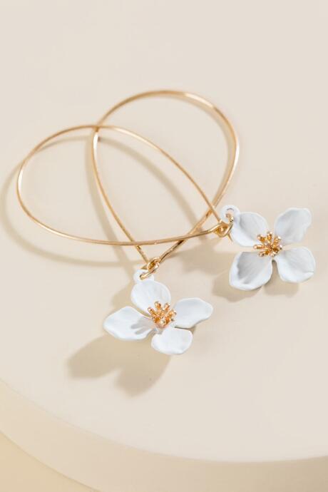 Francesca's Avery Flower Drop Hoops - White