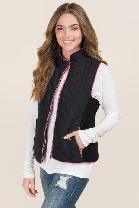 Mi Ami Leela Contrast Piping Puffer Vest - Black
