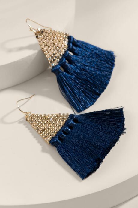 Francesca's Sofia Tassel Drop Earrings - Navy