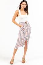 Francesca's Lucia Striped Button Skirt - Ivory