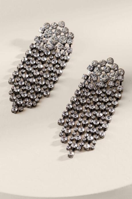 Francesca's Laurencia Crystal Cupchain Fringe Drop Earrings - Crystal