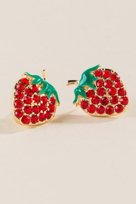 Francesca's Strawberry Studs With Red Stones - Red