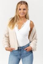 Francesca's Sabeena Bobble Sleeve Open Sweater - Ivory