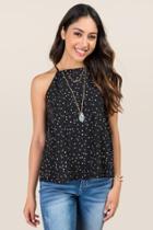 Blue Rain Aria Star High Neck Ruffle Back Tank - Black/white