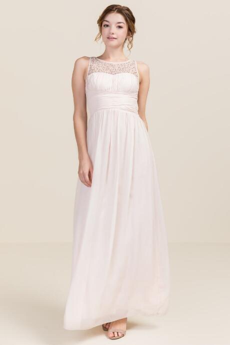 Francesca's Viola Mesh Top Maxi Prom Dress - Blush