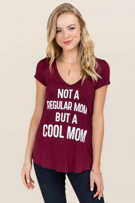 Alya Not A Regular Mom Lattice Back Graphic Tee - Wine