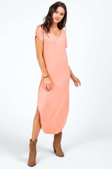 Francesca's Piper V-neck Knit Maxi Dress - Peach
