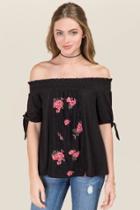 Mi Ami Lulu Lace Floral Embellished Blouse - Black