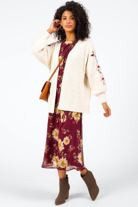 Francesca's Nanette Embroidered Sleeve Cardigan - Ivory