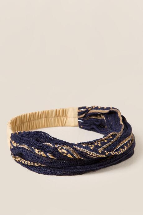 Francesca's Cerys Woven Lurex Headwrap - Navy