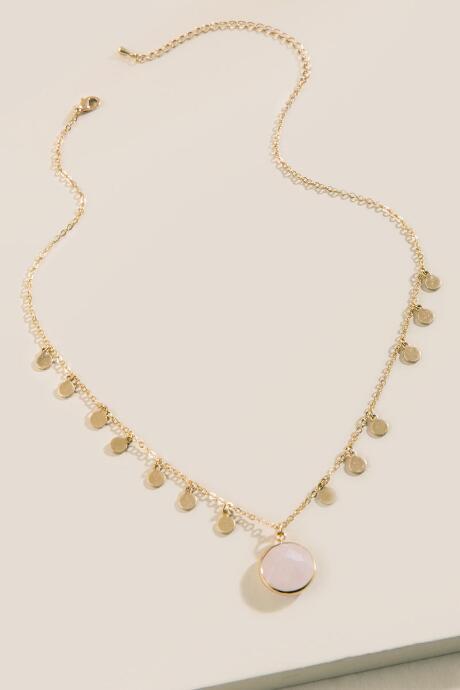 Francesca's Lina Rose Quartz Coin Drop Necklace - Pale Pink