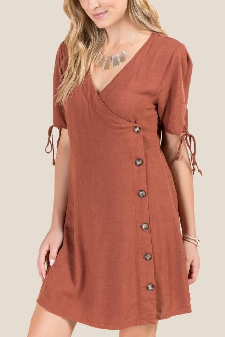 Francesca's Jamison Button Down Wrap Dress - Amber