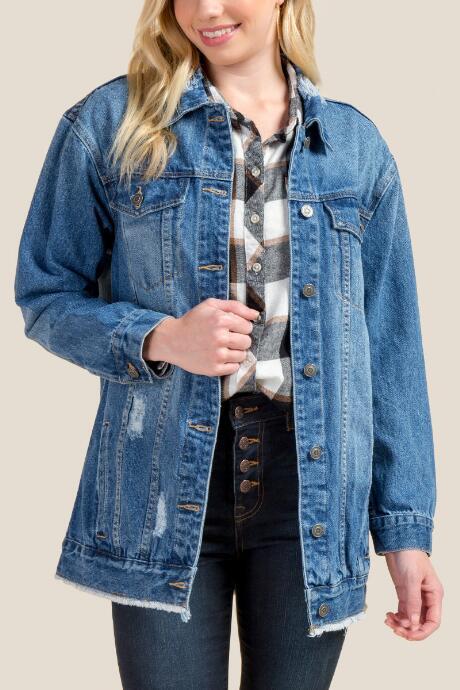 Francesca's Elliot Long Destructed Denim Jacket - Lite