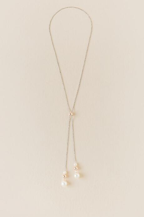Francesca's Emilia Bead Pearl Long Necklace - Mixed Plating