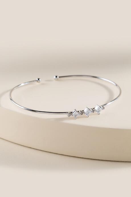 Francesca's Mindie Delicate Crystal Bangle - Silver