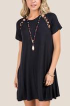 Francesca's Missy Lattice Sleeve Knit Dress - Black