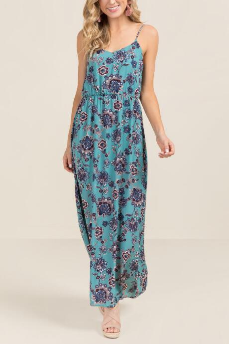 Francesca Inchess Amara Strappy Floral Maxi Dress - Teal