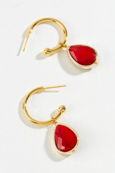Francesca's Cali Stone Teardrop Hoops - Red