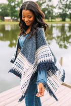 Francesca Inchess Cicely Nordic Fringe Ruana - Navy