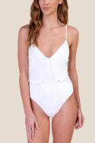 Francesca's Nadia Belted One-piece Swimsuit - White