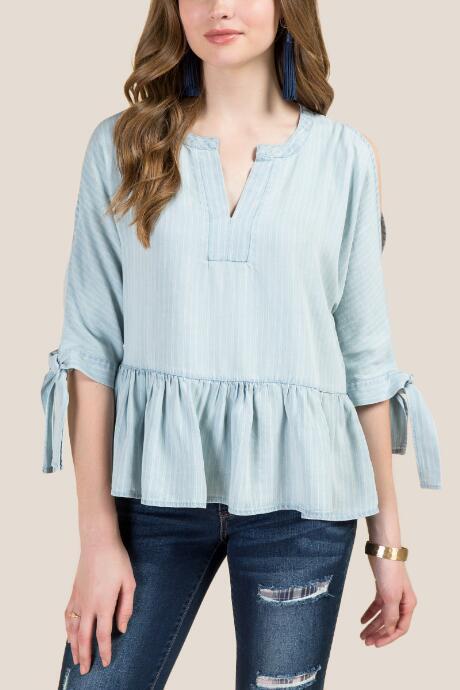 Francesca Inchess Frankie Split Tie Sleeve Peplum Blouse - Lite