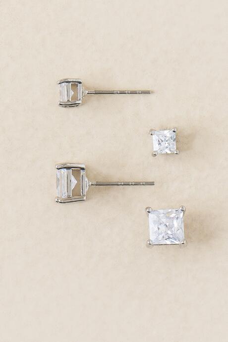 Francesca's Nicki Square Stud Earring Set - Crystal