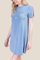 Francesca's Jenna Front Pocket T-shirt Dress - Chambray