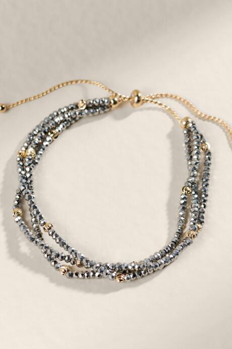 Francesca's Emma Glass Beaded Pull Tie Bracelet - Hematite