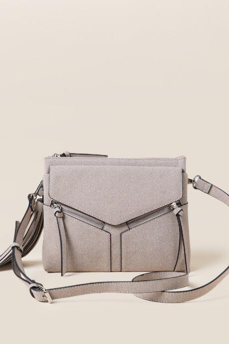 Francesca's Valeria Snake Print Crossbody - Taupe