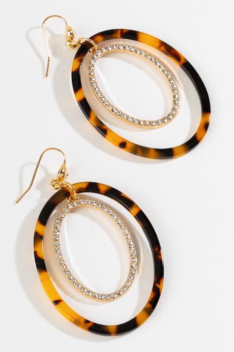 Francesca's Miriam Pav Oval Drop Earrings - Tortoise