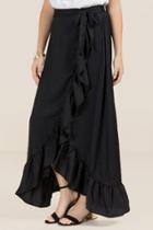 Francesca's Caily Ruffle Wrap Skirt - Black