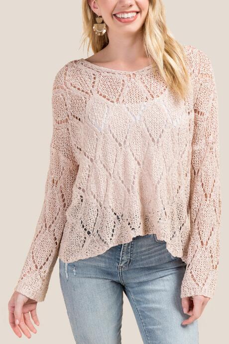 Francesca's Jadyn Pointelle Sweater - Blush
