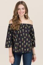 Blue Rain Cate Off The Shoulder Cactus Top - Black