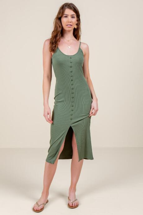 Francesca Inchess Allie Front Button Midi Dress - Deep Moss