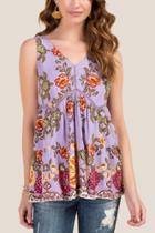 Francesca's Katee V Neck Floral Top - Orchid