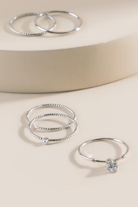 Francesca's Kayleigh Cz Textured Ring Set - Silver