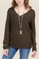 Alya Keira Grommet Sleeve Pullover Sweater - Dark Olive