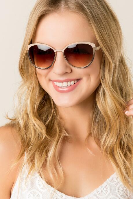 Francesca's Keira Cat Eye Sunglasses - Nude