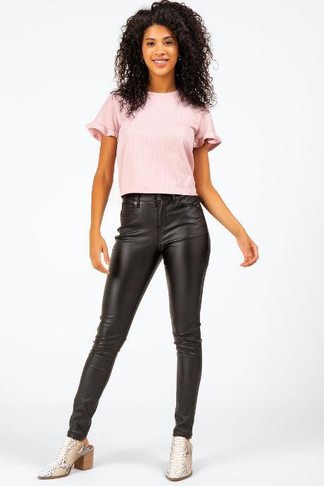 Francesca's Geovana Ribbed Ruffle Sleeve Top - Rose