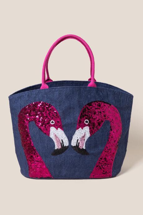 Francesca's Antonietta Sequin Flamingo Tote - Navy